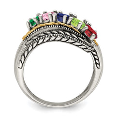 Sterling Silver Antiqued w/14k 5-stone Mother's Ring
