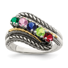 Sterling Silver Antiqued w/14k 5-stone Mother's Ring