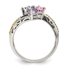 Sterling Silver Antiqued w/14k 4-stone Mother's Ring