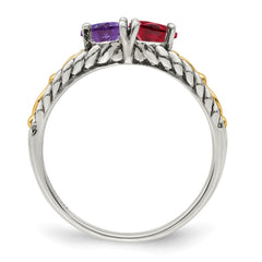Sterling Silver Antiqued w/14k 2-stone Mother's Ring