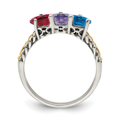 Sterling Silver Antiqued w/14k 3-stone Mother's Ring