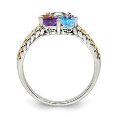 Sterling Silver Antiqued w/14k 5-stone Mother's Ring