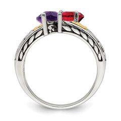 Sterling Silver Antiqued w/14k 2-stone Mother's Ring