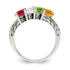 Sterling Silver Antiqued w/14k 4-stone Mother's Ring