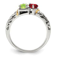 Sterling Silver Antiqued w/14k 2-stone Mother's Ring