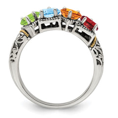 Sterling Silver Antiqued w/14k 4-stone Mother's Ring