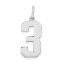 Sterling Silver/Rhodium-plated Polished Number 3 Charm QMS03