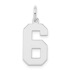 Sterling Silver/Rhodium-plated Polished Number 6 Charm QMS06