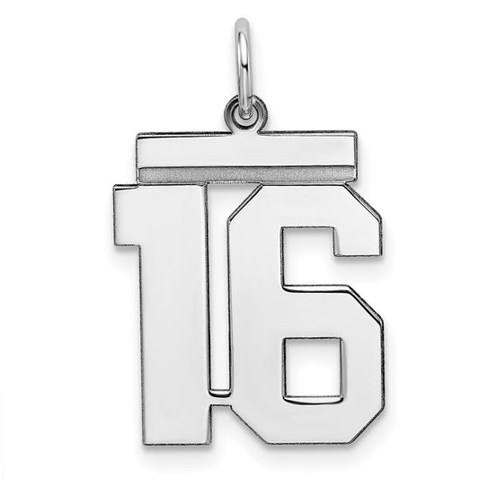 Sterling/Silver Rhodium-plated Polished Number 16 Charm QMS16