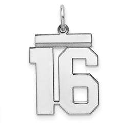 Sterling/Silver Rhodium-plated Polished Number 16 Charm QMS16