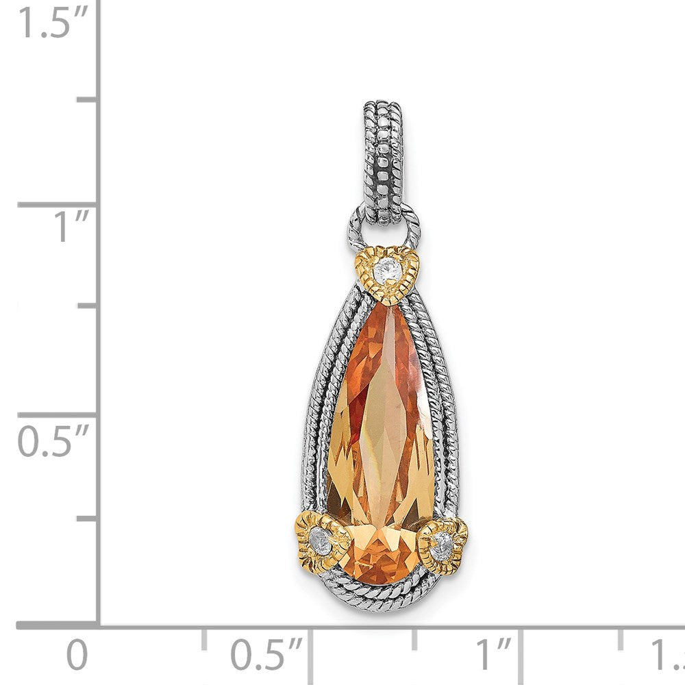 Sterling Silver & Vermeil Rhodium-plated Champagne CZ Pendant QP1035