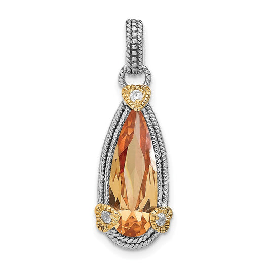Sterling Silver & Vermeil Rhodium-plated Champagne CZ Pendant QP1035