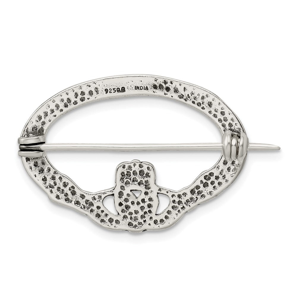 Sterling Silver Antiqued Claddagh Pin QP111