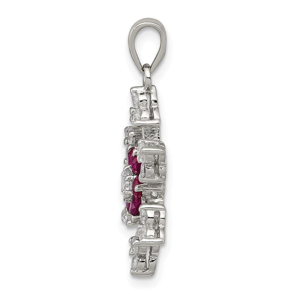 Sterling Silver Rhodium-plated Created Ruby and CZ Snowflake Charm QP1126