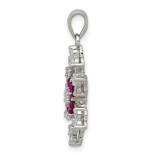 Sterling Silver Rhodium-plated Created Ruby and CZ Snowflake Charm QP1126