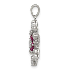 Sterling Silver Rhodium-plated Created Ruby and CZ Snowflake Charm QP1126