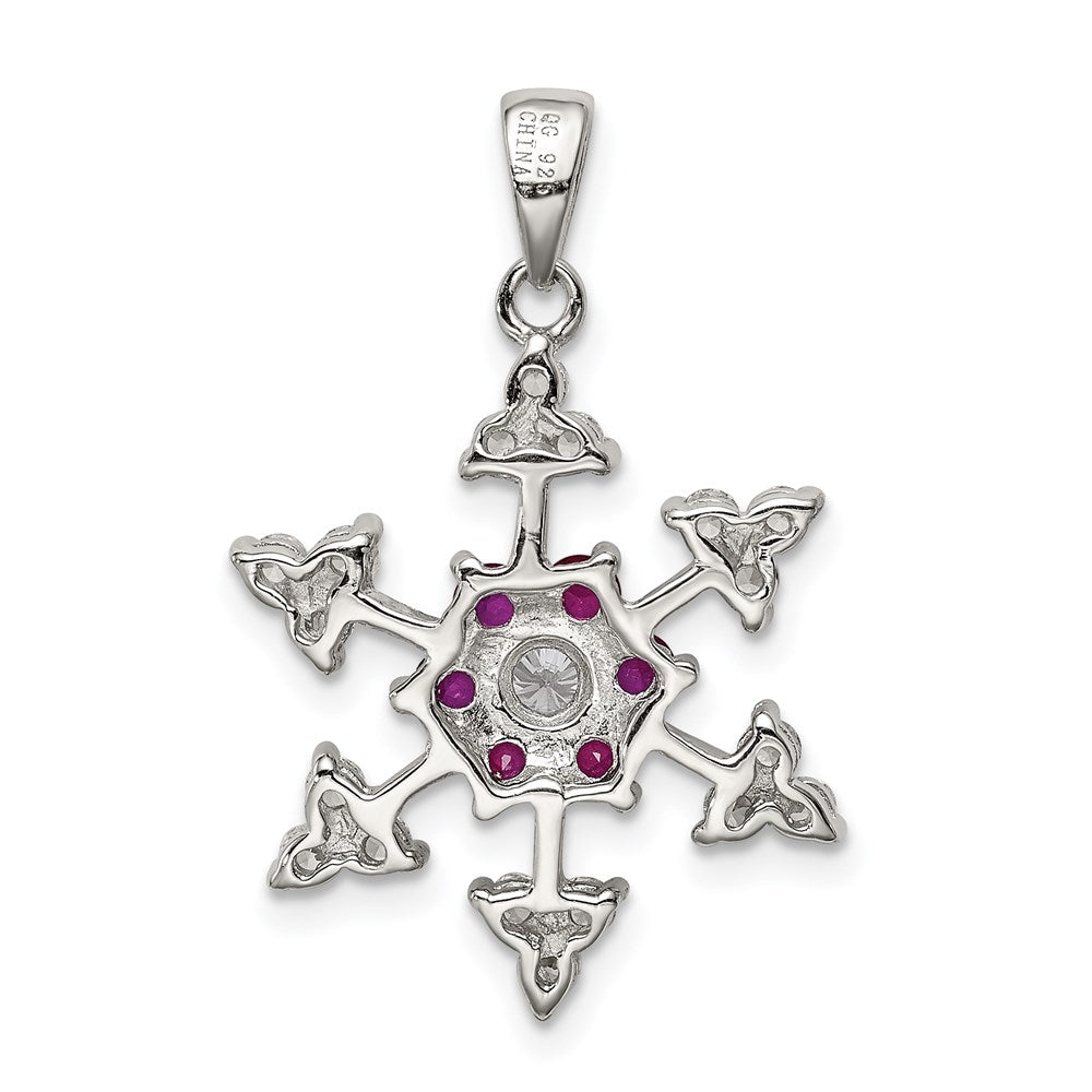 Sterling Silver Rhodium-plated Created Ruby and CZ Snowflake Charm QP1126