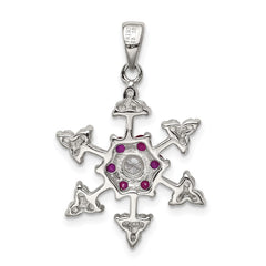 Sterling Silver Rhodium-plated Created Ruby and CZ Snowflake Charm QP1126