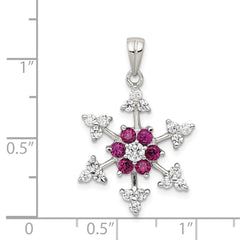 Sterling Silver Rhodium-plated Created Ruby and CZ Snowflake Charm QP1126