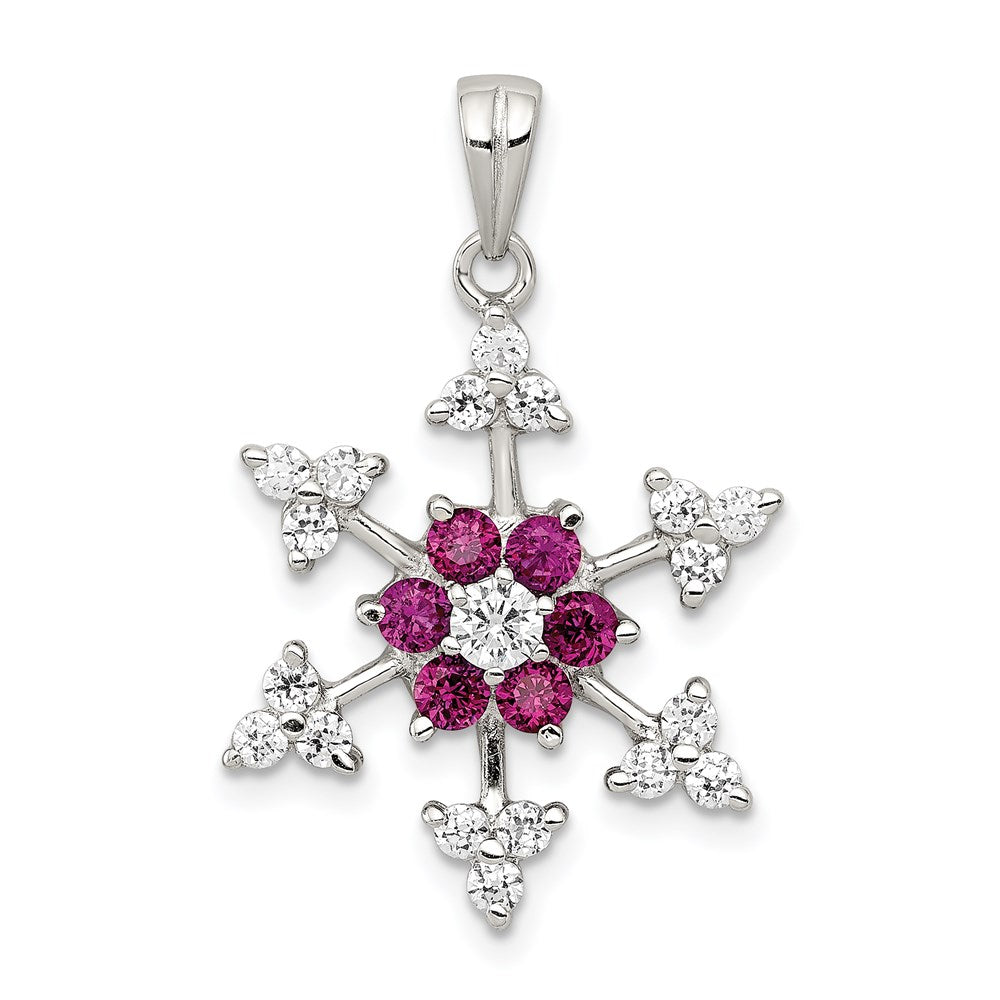 Sterling Silver Rhodium-plated Created Ruby and CZ Snowflake Charm QP1126