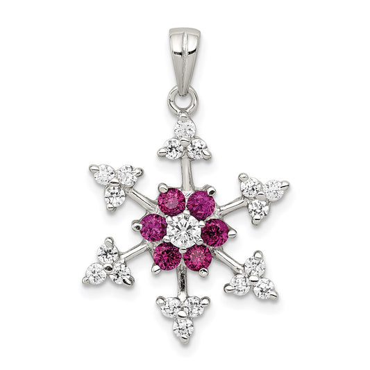 Sterling Silver Rhodium-plated Created Ruby and CZ Snowflake Charm QP1126