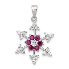 Sterling Silver Rhodium-plated Created Ruby and CZ Snowflake Charm QP1126
