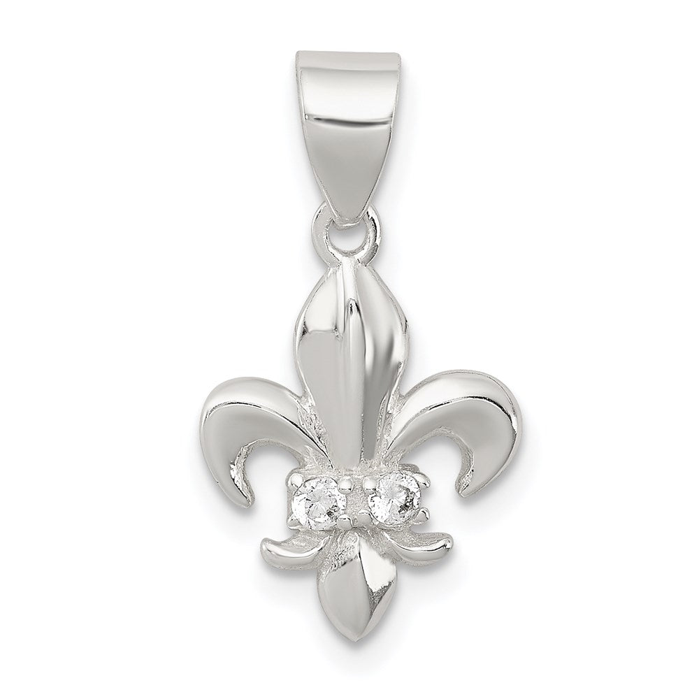Sterling Silver Rhodium-plated CZ Fleur De Lis Pendant QP1131
