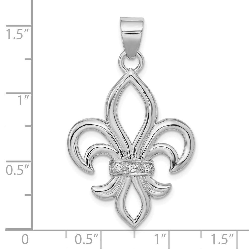 Sterling Silver Rhodium-platedCZ Fleur de Lis Pendant QP1147