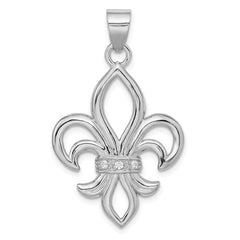 Sterling Silver Rhodium-platedCZ Fleur de Lis Pendant QP1147
