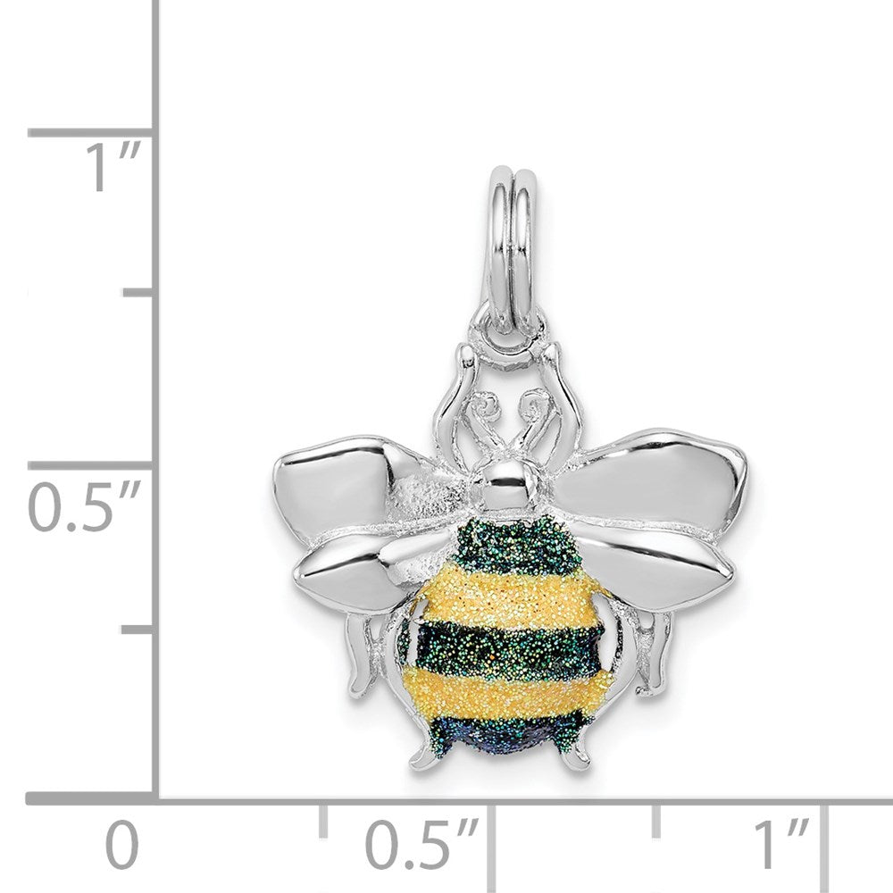 Sterling Silver Rhodium-platedGreen & Yellow Enamel Bee Charm QP1153
