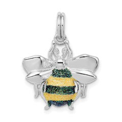 Sterling Silver Rhodium-platedGreen & Yellow Enamel Bee Charm QP1153
