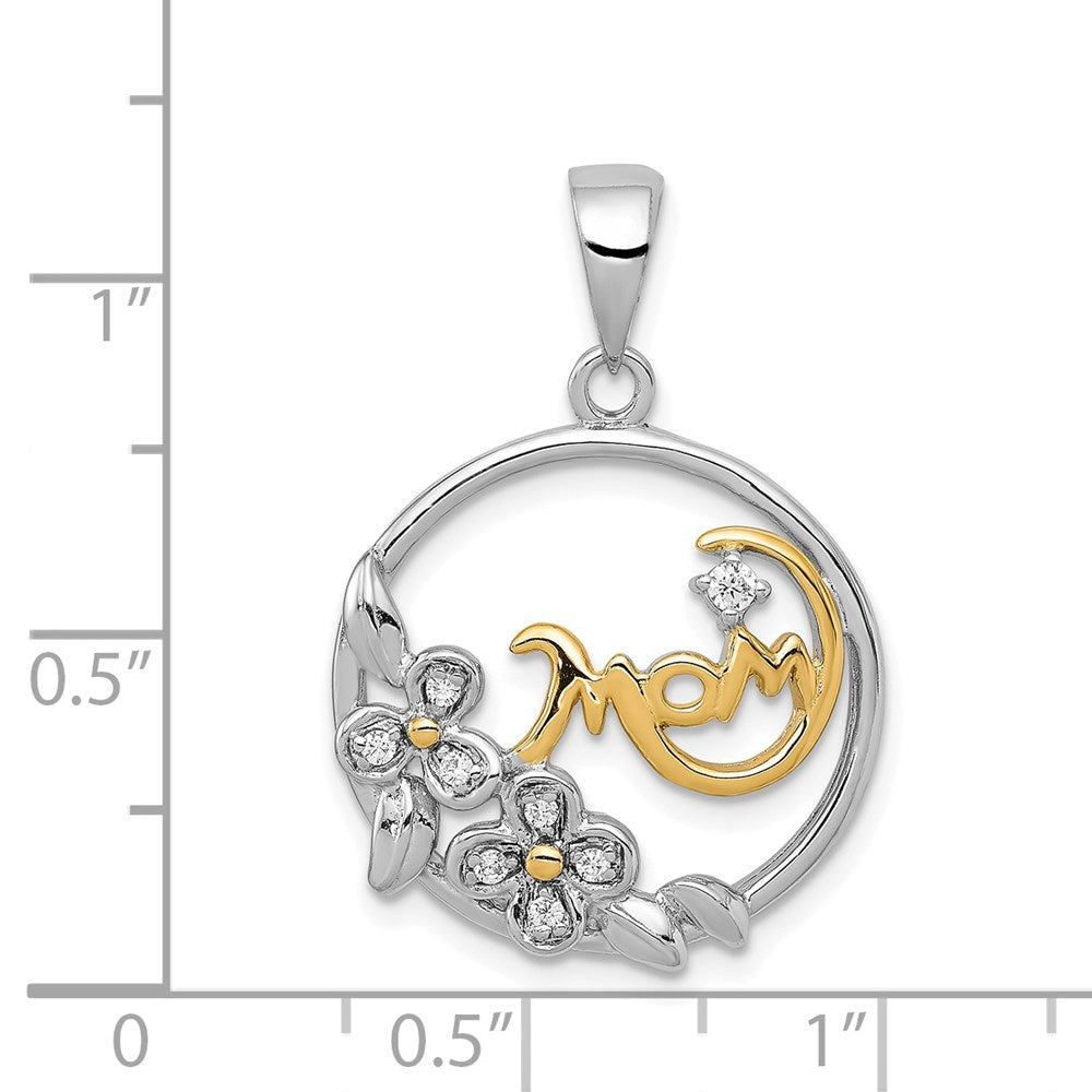 Sterling Silver Vermeil CZ Mom Pendant QP1188