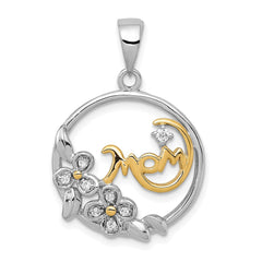 Sterling Silver Vermeil CZ Mom Pendant QP1188