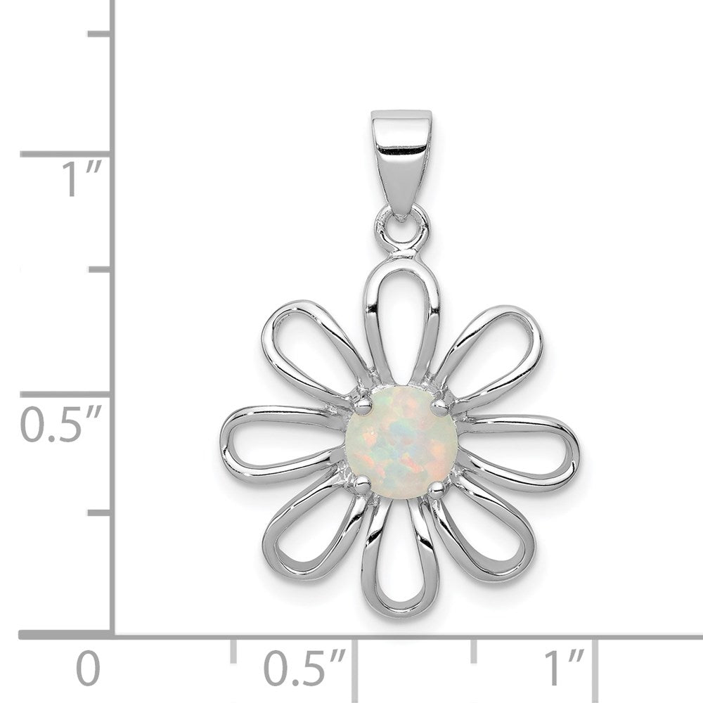 Sterling Silver rhodium Plated Created Opal Daisy Slide QP1192