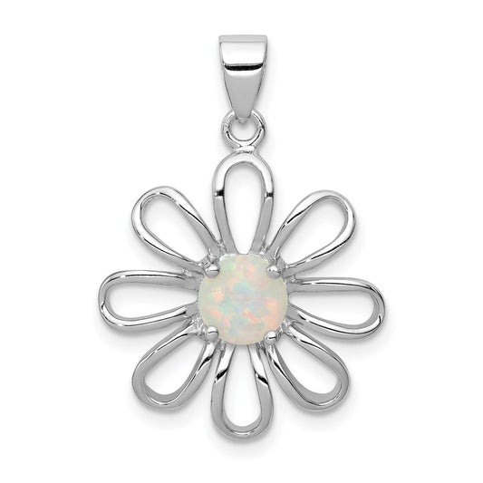 Sterling Silver rhodium Plated Created Opal Daisy Slide QP1192