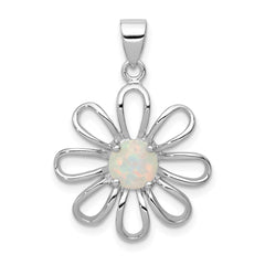 Sterling Silver rhodium Plated Created Opal Daisy Slide QP1192