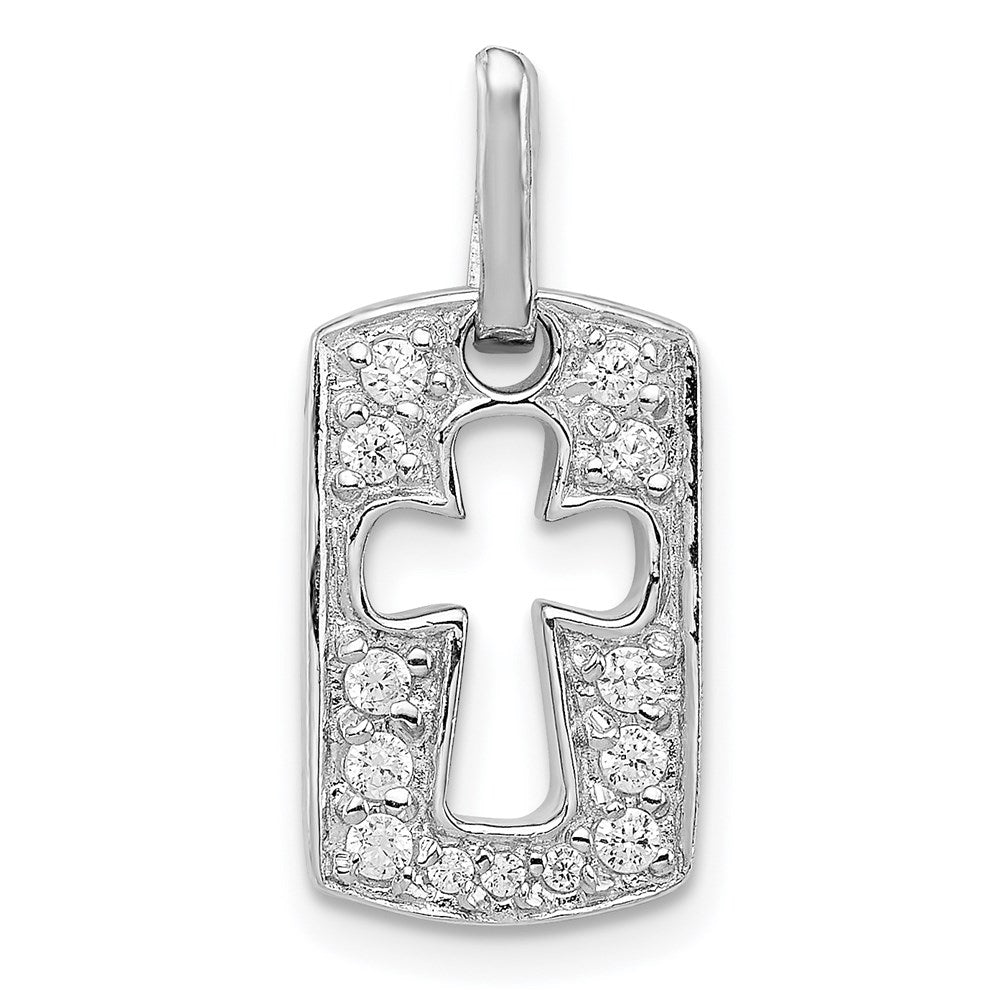 Sterling Silver Rhodiulm Plated Faith CZ Open Cross Charm QP1243