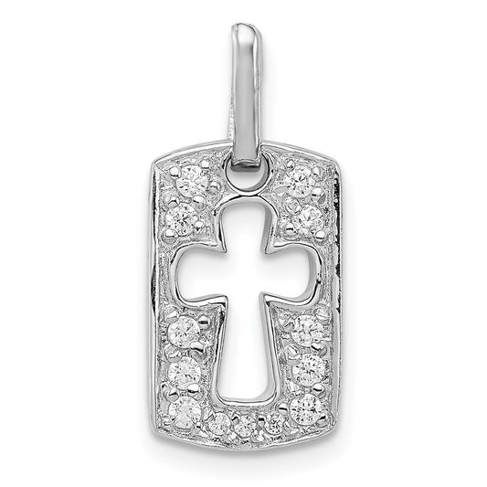 Sterling Silver Rhodiulm Plated Faith CZ Open Cross Charm QP1243