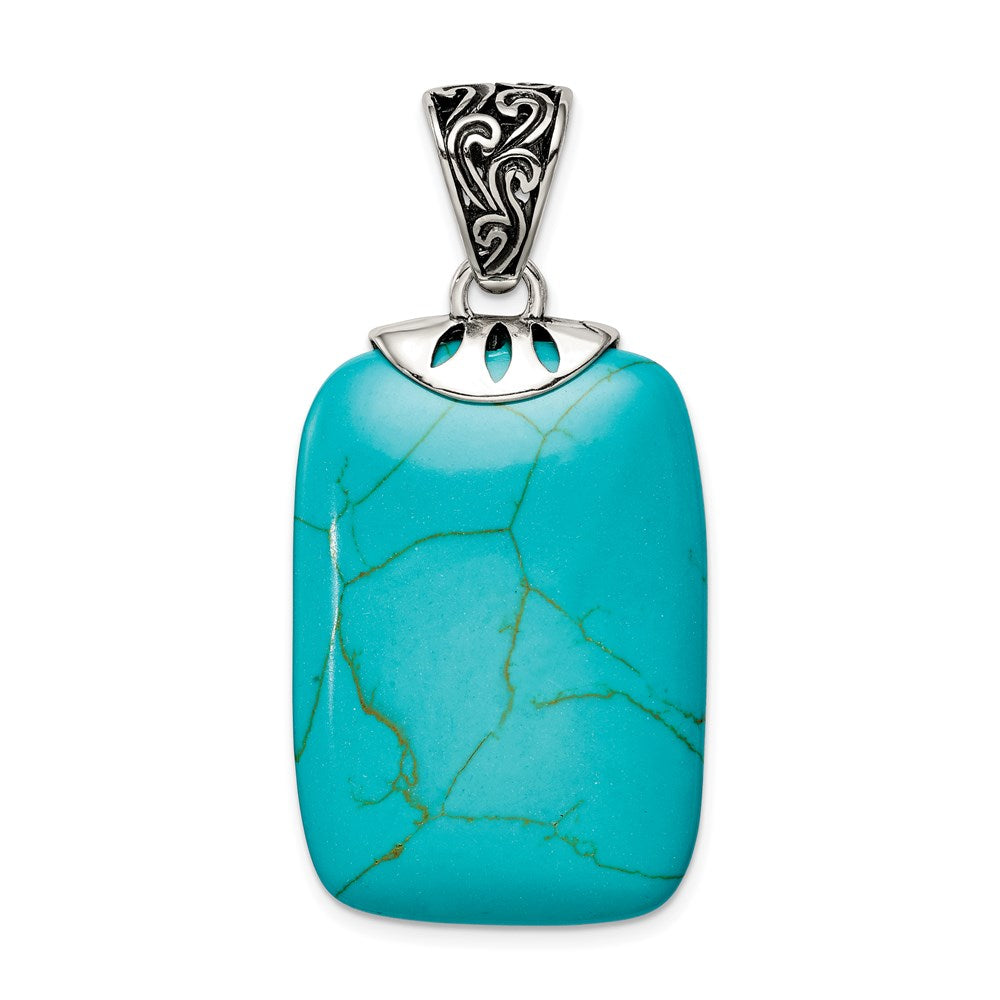 Sterling Silver Antiqued Turquoise Pendant QP1326