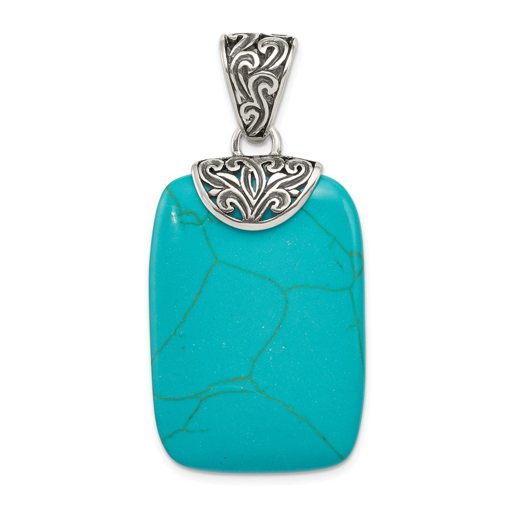 Sterling Silver Antiqued Turquoise Pendant QP1326