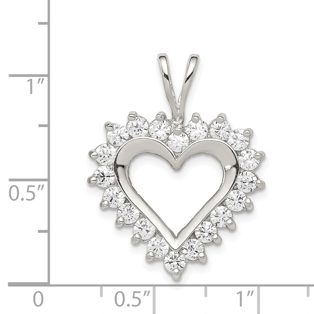 Sterling Silver Rhodium-plated CZ Open Heart Pendant QP1339