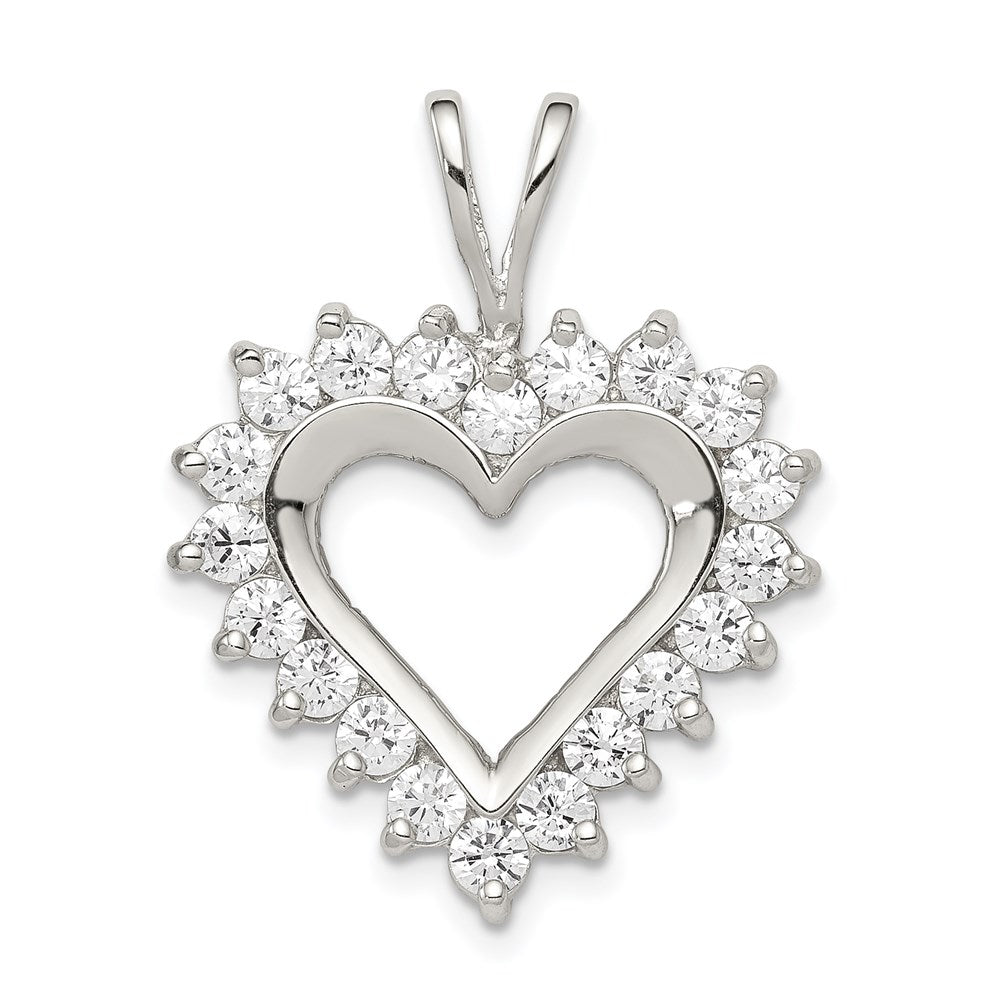Sterling Silver Rhodium-plated CZ Open Heart Pendant QP1339