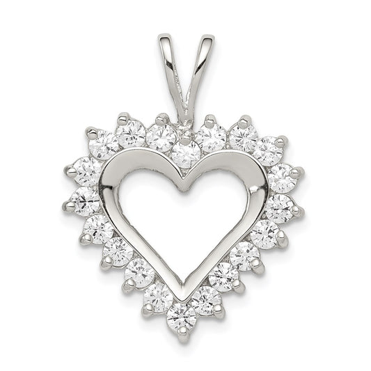 Sterling Silver Rhodium-plated CZ Open Heart Pendant QP1339