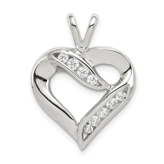 Sterling Silver Rhodium-plated CZ Heart Pendant QP1340