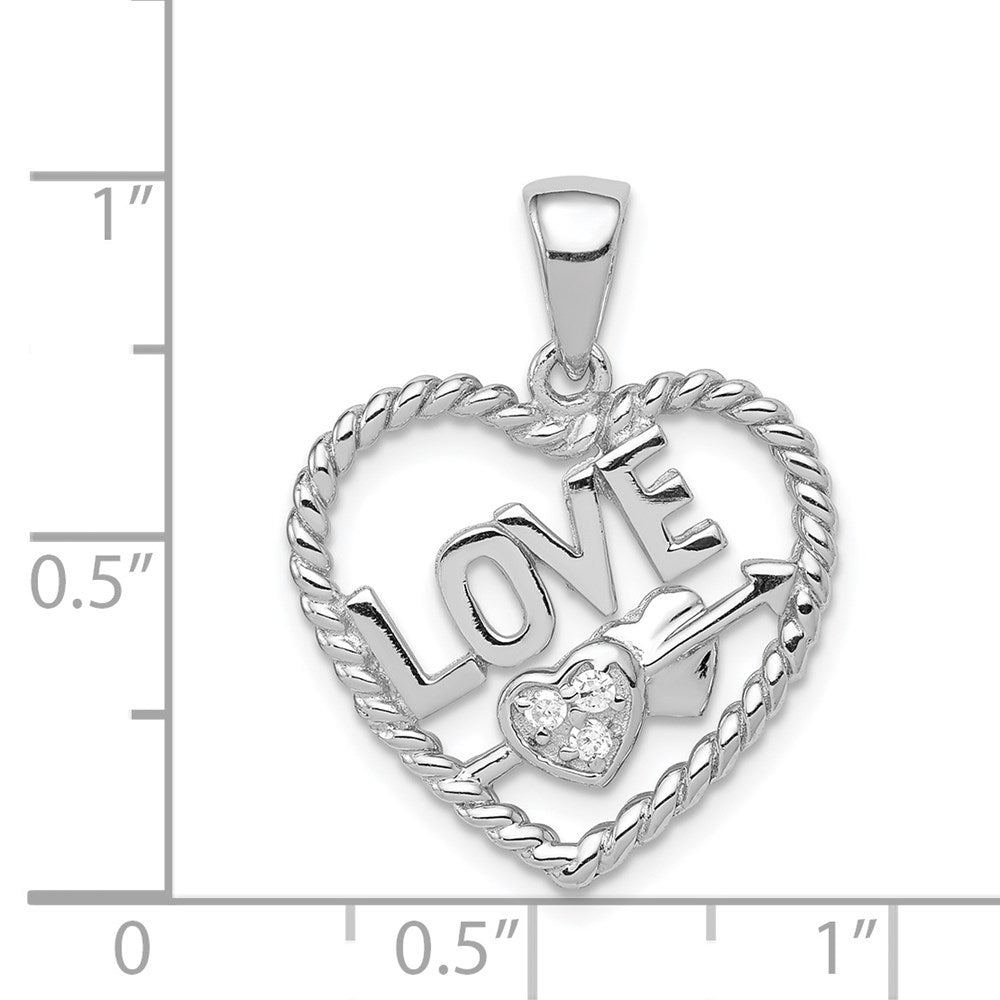 Sterling Silver Rhodium-plated CZ Love Heart Pendant QP1356