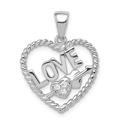 Sterling Silver Rhodium-plated CZ Love Heart Pendant QP1356