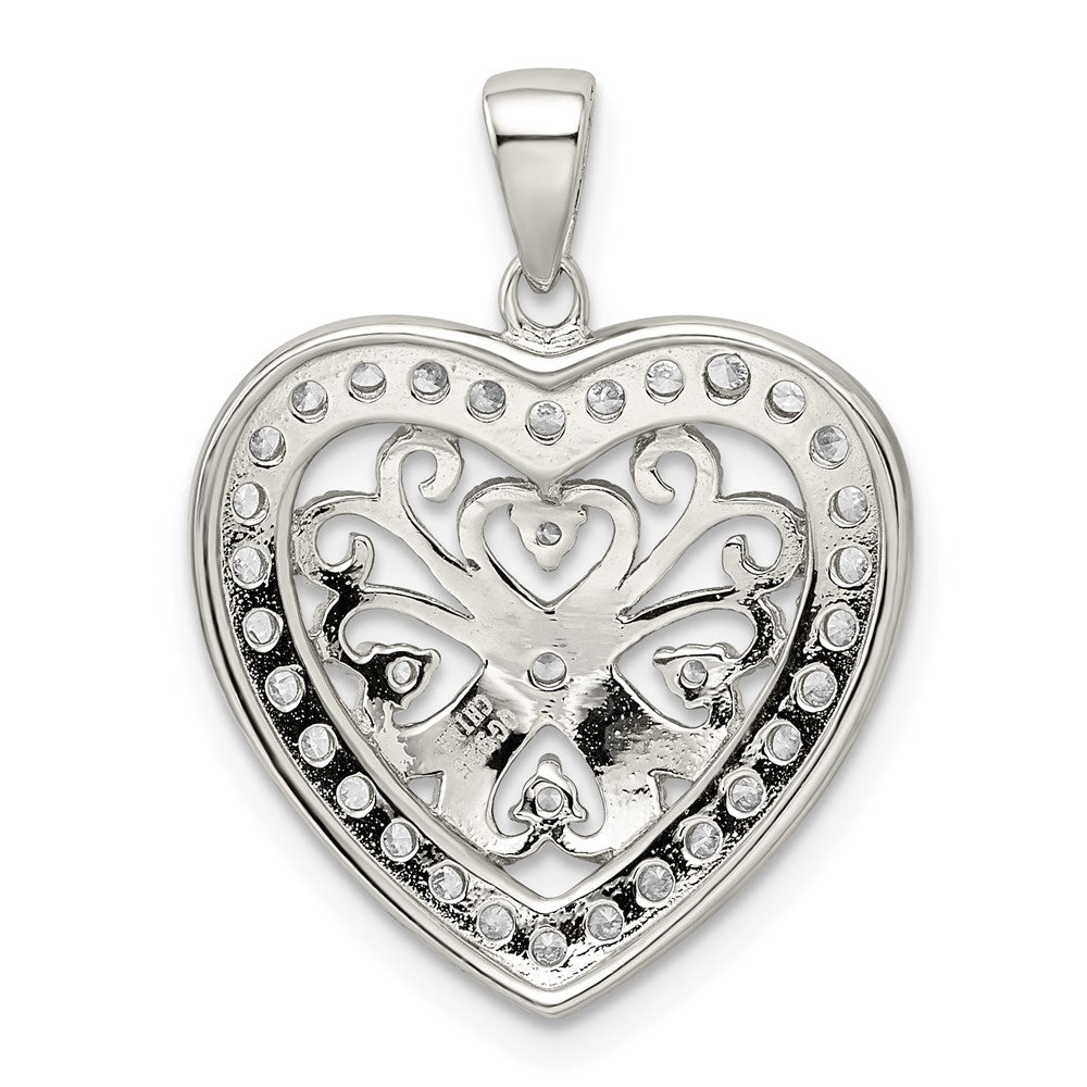 Sterling Silver Rhodium-plated CZ Filigree Heart Pendant QP1367