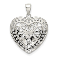 Sterling Silver Rhodium-plated CZ Filigree Heart Pendant QP1367