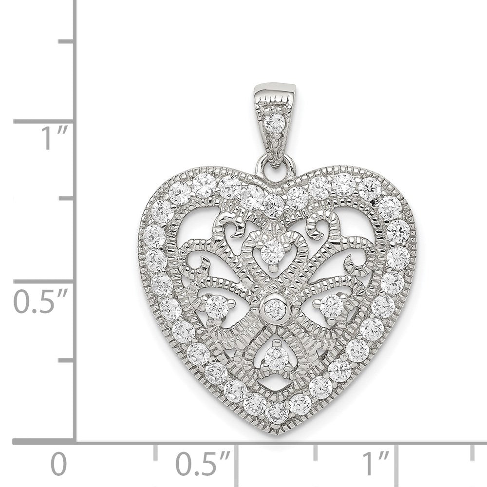 Sterling Silver Rhodium-plated CZ Filigree Heart Pendant QP1367