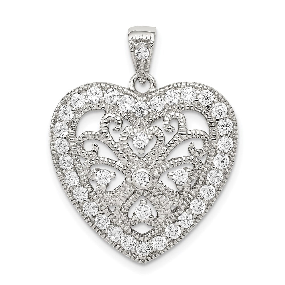 Sterling Silver Rhodium-plated CZ Filigree Heart Pendant QP1367